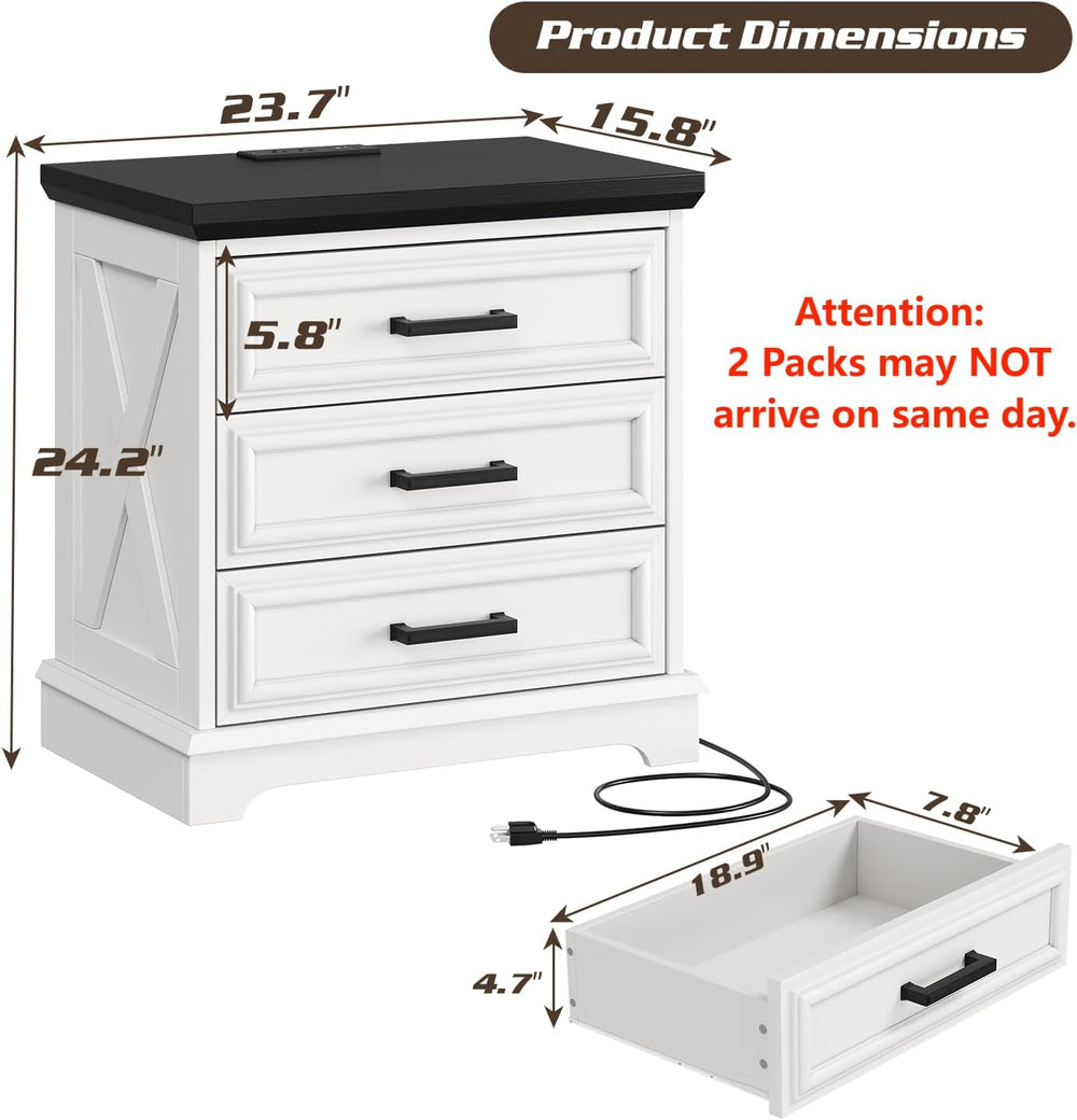 knoworld 24 Inch Wide Farmhouse Nightstands Set of 2 with Charging Station, W...