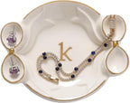 Ceramic Jewelry Tray, Exquisite Handmade Initial Ring Dish with Double Bow Design, Perfect for Organizing Rings Earrings Necklaces Keys, Gifts for Women on Birthday Mother's Day Christmas