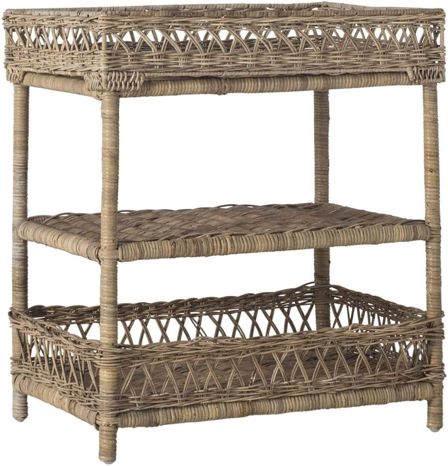 SAFAVIEH Ajani 3-Tier Rattan Side Table, 23.6" Coastal Grey SEA7026A