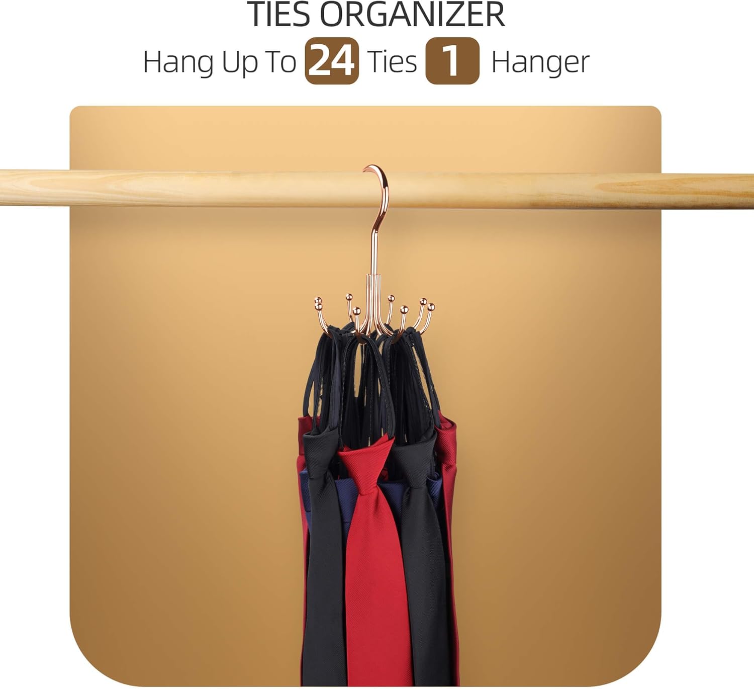 ZEDODIER Belt Hanger, 2 Pack Belt Rack Closet Accessories Organizer, Maximum 24 Storage Capacity, Hanging Holder Storage Hook for Belt, Bra, Tank Top, Tie, Scarf, Purse, Rose Gold