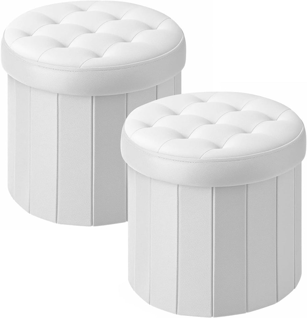 Bsketa Round Storage Ottoman, 14" Folding Velvet Foot Stool,White 2 Pack...