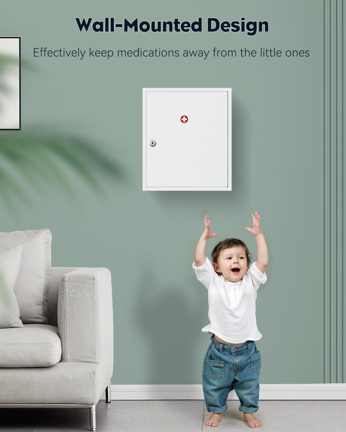 Uniclife Wall Mount Medicine Cabinet with Key Lock Locking First Aid Cabinet Lockable Medical Cabinet Large Capacity Medicine Organizer Secure Steel Wall Cabinet Metal Storage Box, White