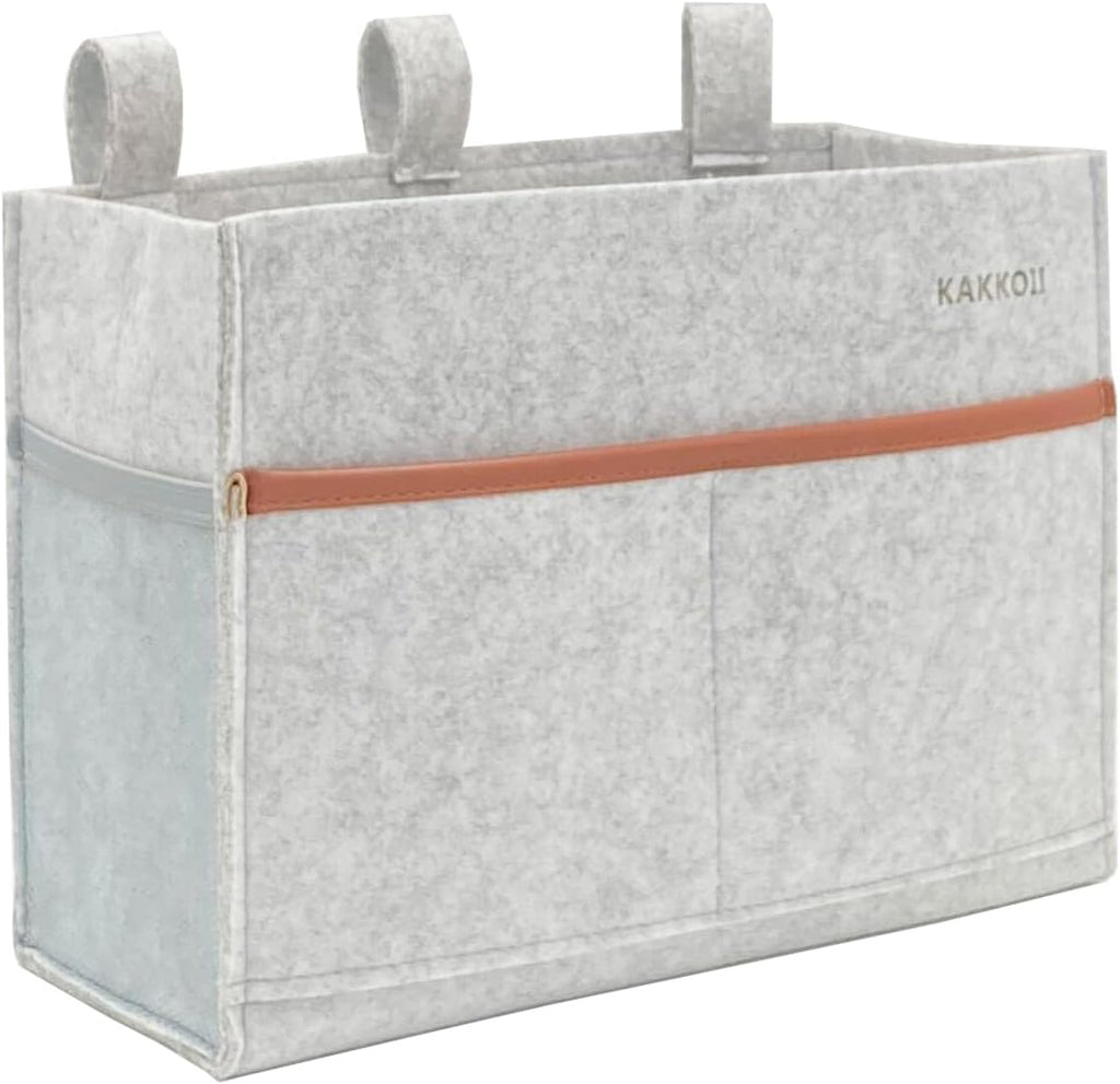 Bedside Caddy, Felt Bedside Storage Organizer, Hanging Storage Bag, Chair Organizer Caddy, Remote, Magazine, Drink Bottle Holder for Hospital, Dorm Bed, Baby Stuff, Office (Light Grey Small)