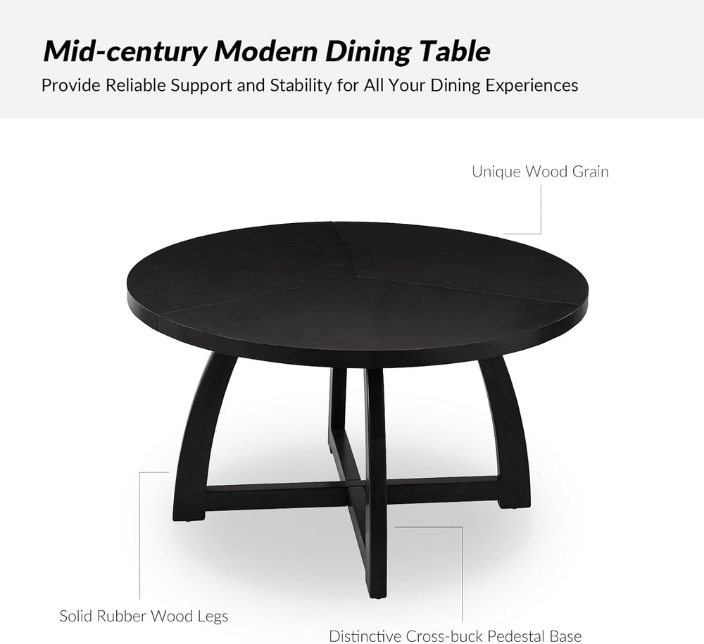 HULALA HOME 54 inch Round Dining Table for 6 People，Mid-Century Modern Solid ...
