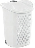 Large Capacity Laundry Basket with Wheels and Telescopic Handle - Ventilation Holes for Freshness - Portable Laundry Hamper for Apartments Dorm Rooms - White