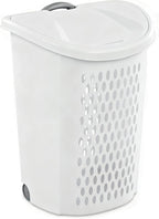 Large Capacity Laundry Basket with Wheels and Telescopic Handle - Ventilation Holes for Freshness - Portable Laundry Hamper for Apartments Dorm Rooms - White