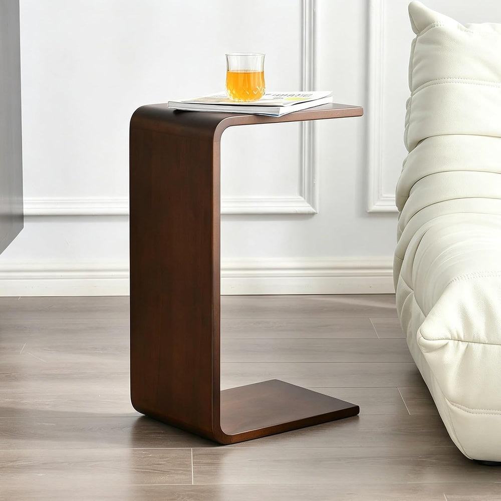 C-Shaped Side Table, 27" H Solid Wood Sofa Side Table Compact Snack Tray...