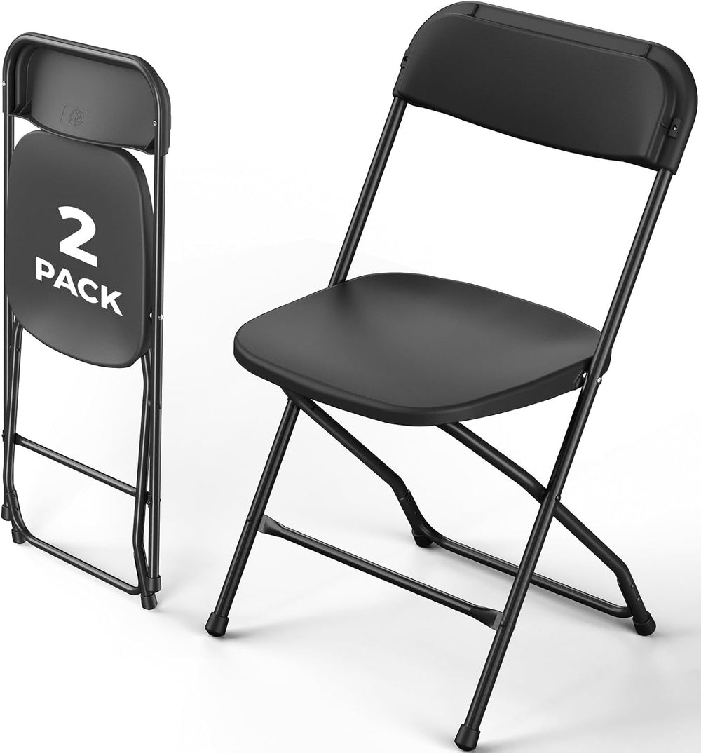 Black Folding Chairs 2 Pack, Plastic Folding Chairs for Outside, Heavy Duty F...