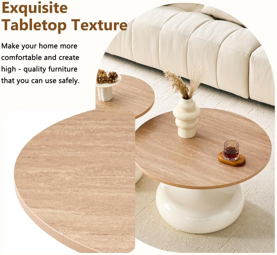 Affordable Luxury Gourd-Shaped Nesting Coffee Table Set. (Off White + Wood + ...