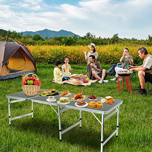 Moosinily Camping Table 6FT Folding Table Large 3 Adjustable Height Portable ...