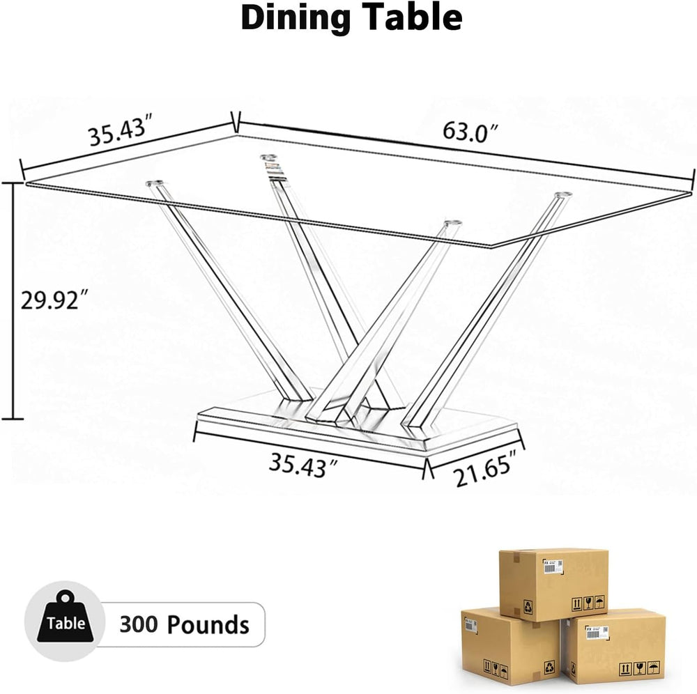 63'' Rectangular Glass Dining Table for 4-6, Luxury Kitchen Table wit...