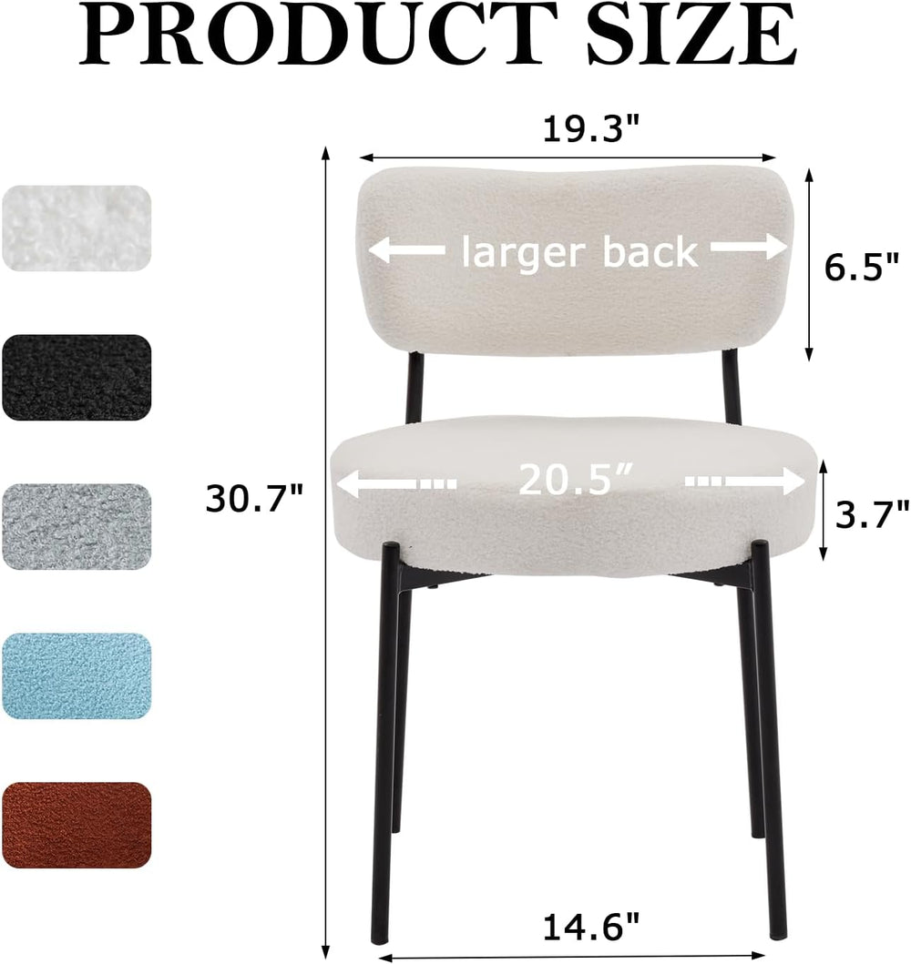 Boucle Dining Chair Set of 2, Mid Century Modern Upholstered Kitchen Chairs w...