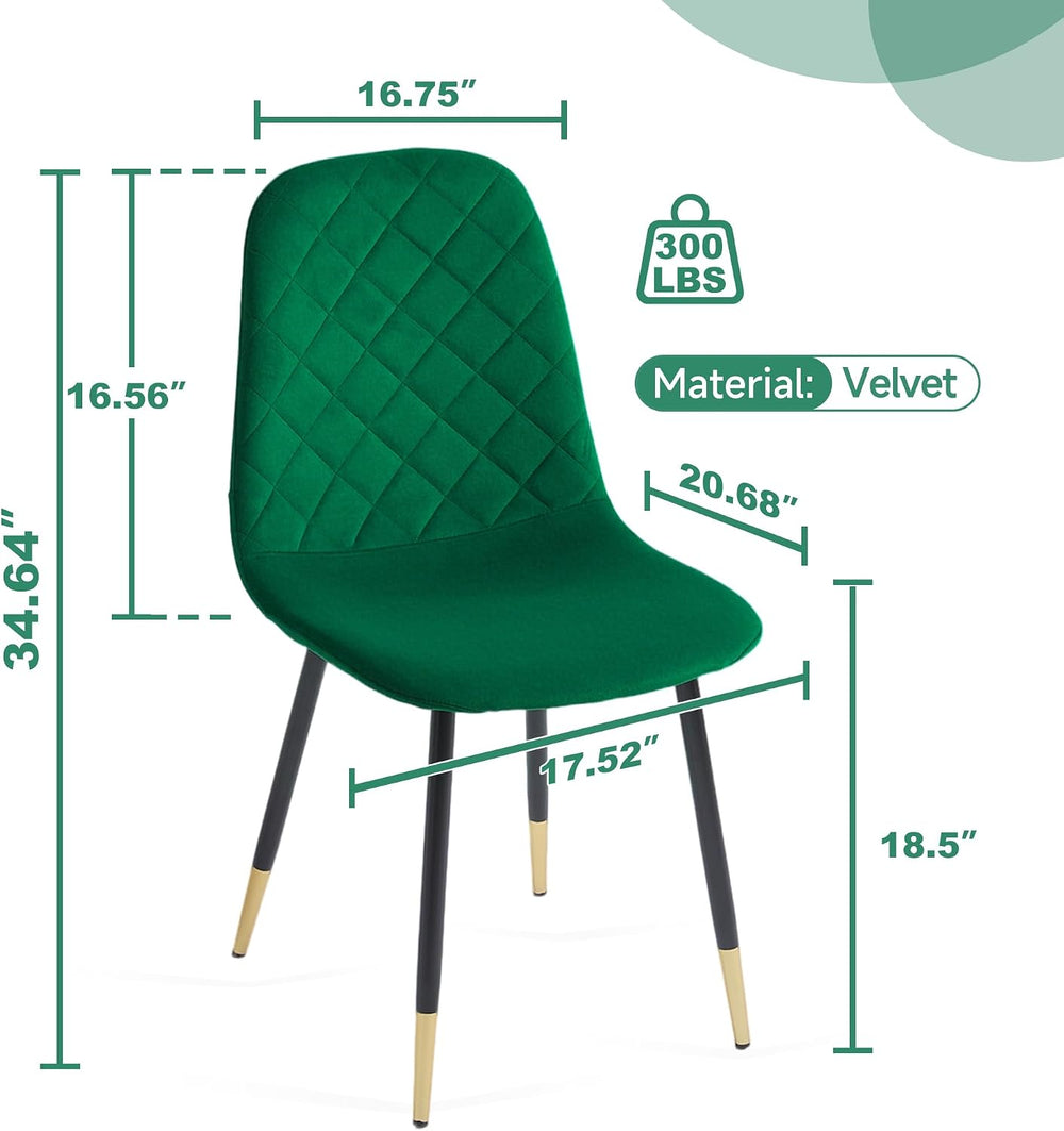 Velvet Green Dining Chairs Set of 4 - Upholstered Kitchen & Dining Room C...