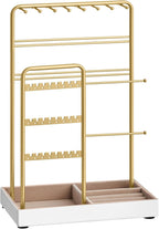 SONGMICS Jewelry Holder, Jewelry Organizer, Jewelry Display Stand with Metal Frame, Velvet Tray, Necklace Earring Bracelet Holder, for Studs, Rings, Christmas Gift, Pale Gold UJJS021A01