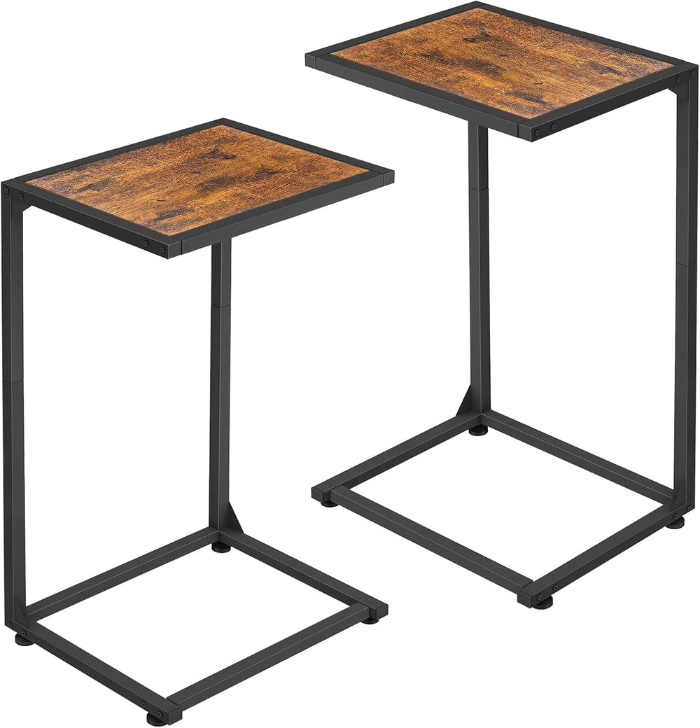 C Shaped End Table, Sofa Side Table for Couch and Bed, Snack Table with Wood ...