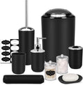 IMAVO Bathroom Accessories Set,Black Bathroom Set,9 Pieces Bathroom Accessory Set,Tray,Qtip Holders,Toilet Brush,Trash Can for Bathroom Décor and Home Gifts