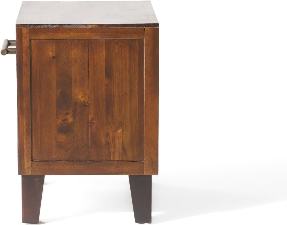 roomfitters Industrial Brown Acacia Wood End Table, Luxury 1-Drawer Storage N...