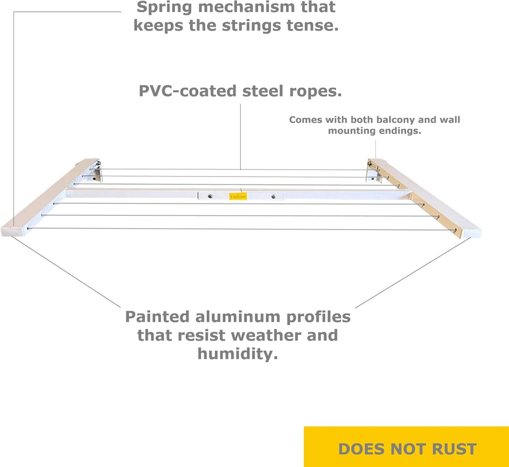 2 in 1 Balcony and Wall Mounted Drying Rack – Aluminum Clothesline for Outdoor Use – Space-Saving Laundry Solution for Small Apartments (47,24" x 20,47")