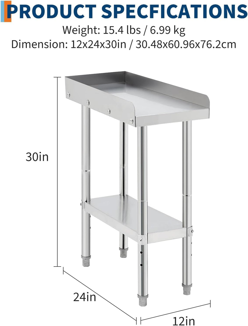 Equipment Grill Stand Table 12x24x30 Inch Stainless Steel NSF Certified 400 L...