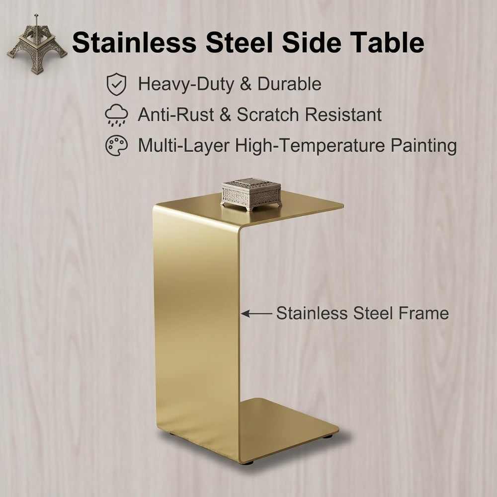 Modern Side Table Silver Coffee Table, Metal C-Shaped End Table with Smooth S...