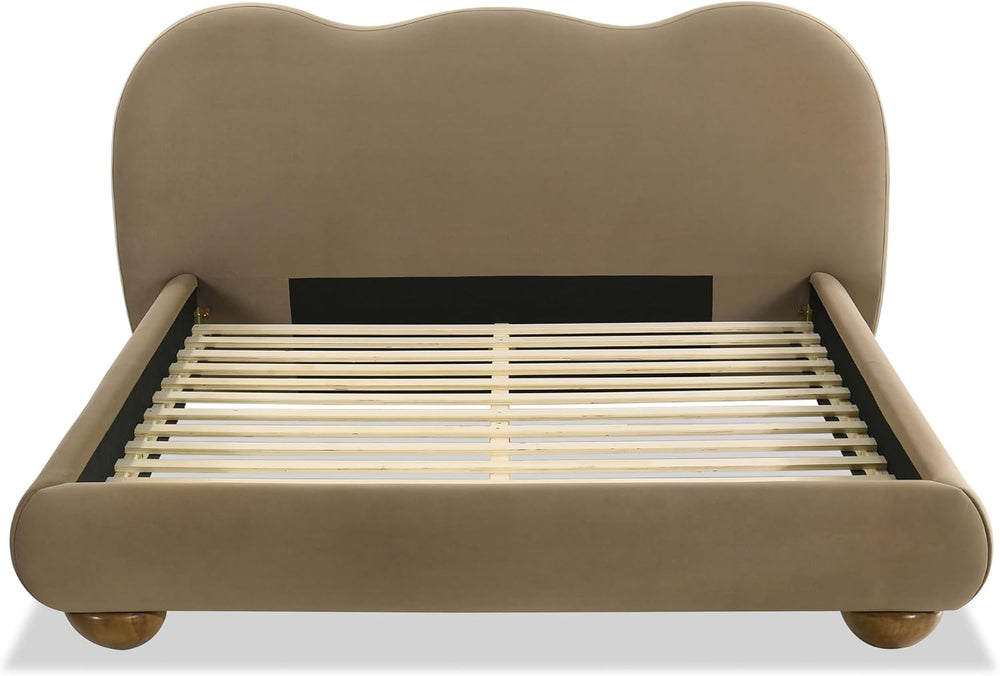 Furniture of America Lunaria Modern Velvet King Platform Bed with Camelback H...