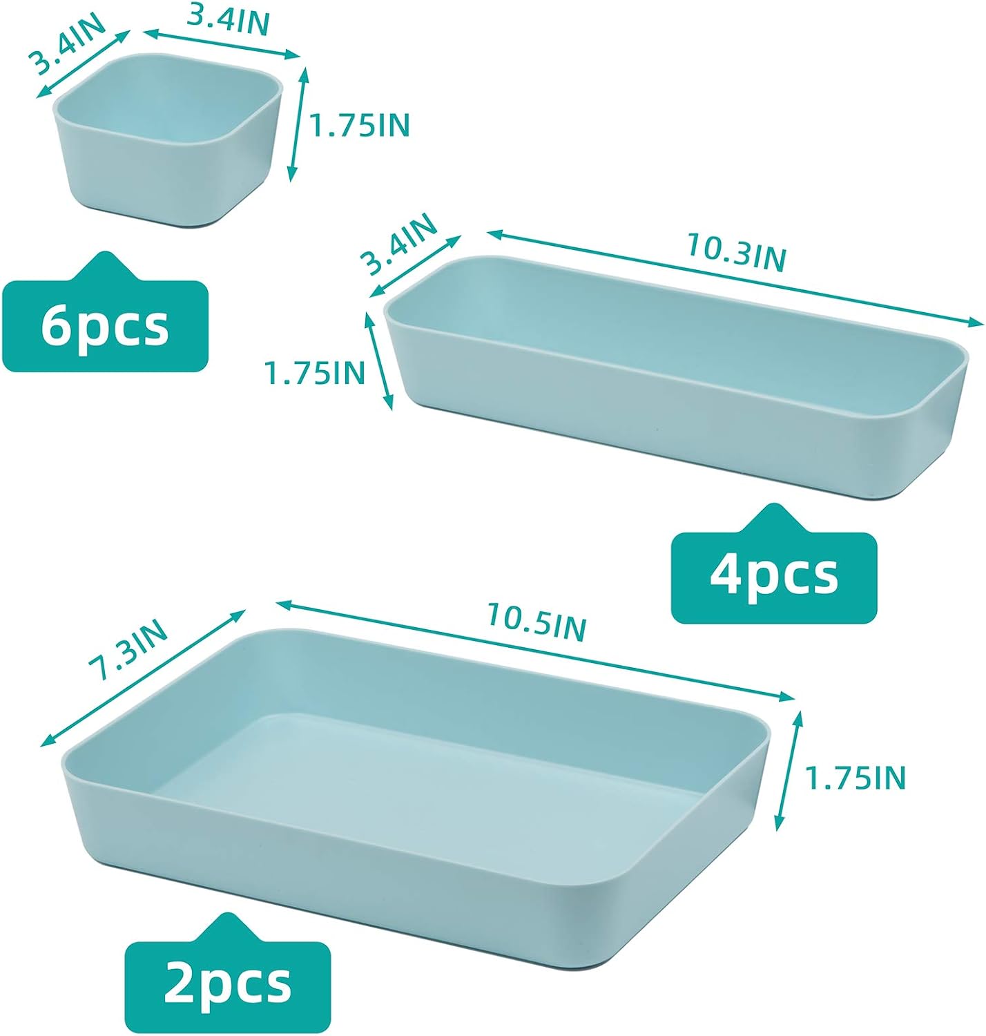 Set Of 12 Blue Color Plastic Desk Drawer Organizers For Makeup Bathroom Office Kitchen Vanity Drawer Storage Box Container