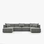Acanva Luxury Modular Sectional Couch with Moveable Ottoman and Chaise, Modern Minimalist Style Sofa for Living Room, Apartments, U-Shape, Chenille Grey