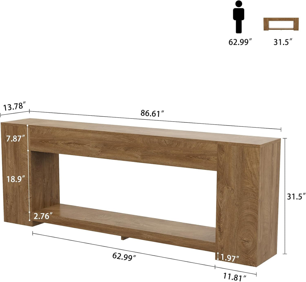Epecoya 86-Inch Extra Long Console Tables for Entryway, Natural Oak Brown | 2...