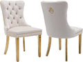 Mid Century Modern Dining Chairs Set of 2, Beige Velvet Upholstered Tufted Back, Kitchen & Dining Room Chairs, Gold Metal Legs, Nailhead Trim, Sillas para Comedor (Beige, 2 Pcs)