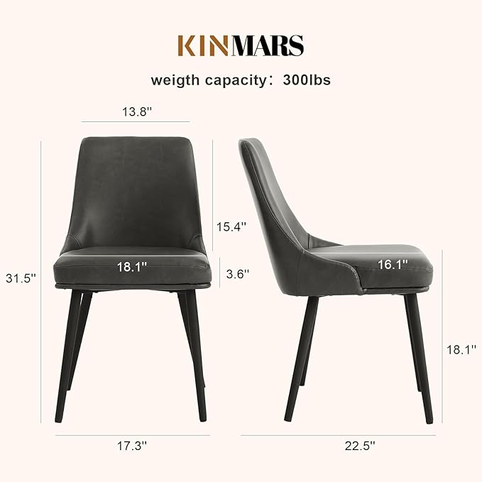Modern Upholstered Dining Chairs Set of 4 with Thick Seat Cushion and Curved Back, Synthetic Leather Mid-Century Dinner Chair for Kitchen, Dining Room,Cafe (Faux Leather-Gray, Set of 4)