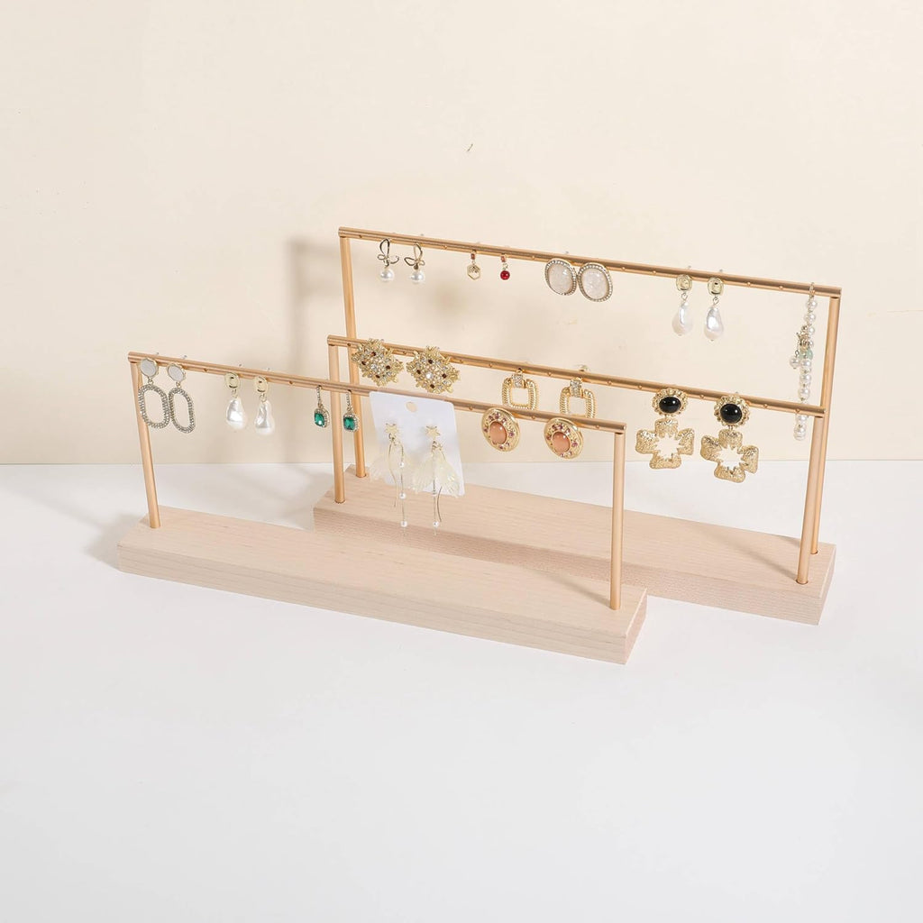 GemeShou wooden earring holder organizer for girls, maple stud earring display stand for boutique store, jewelry storage organizer shelf【maple stand-One Tier】
