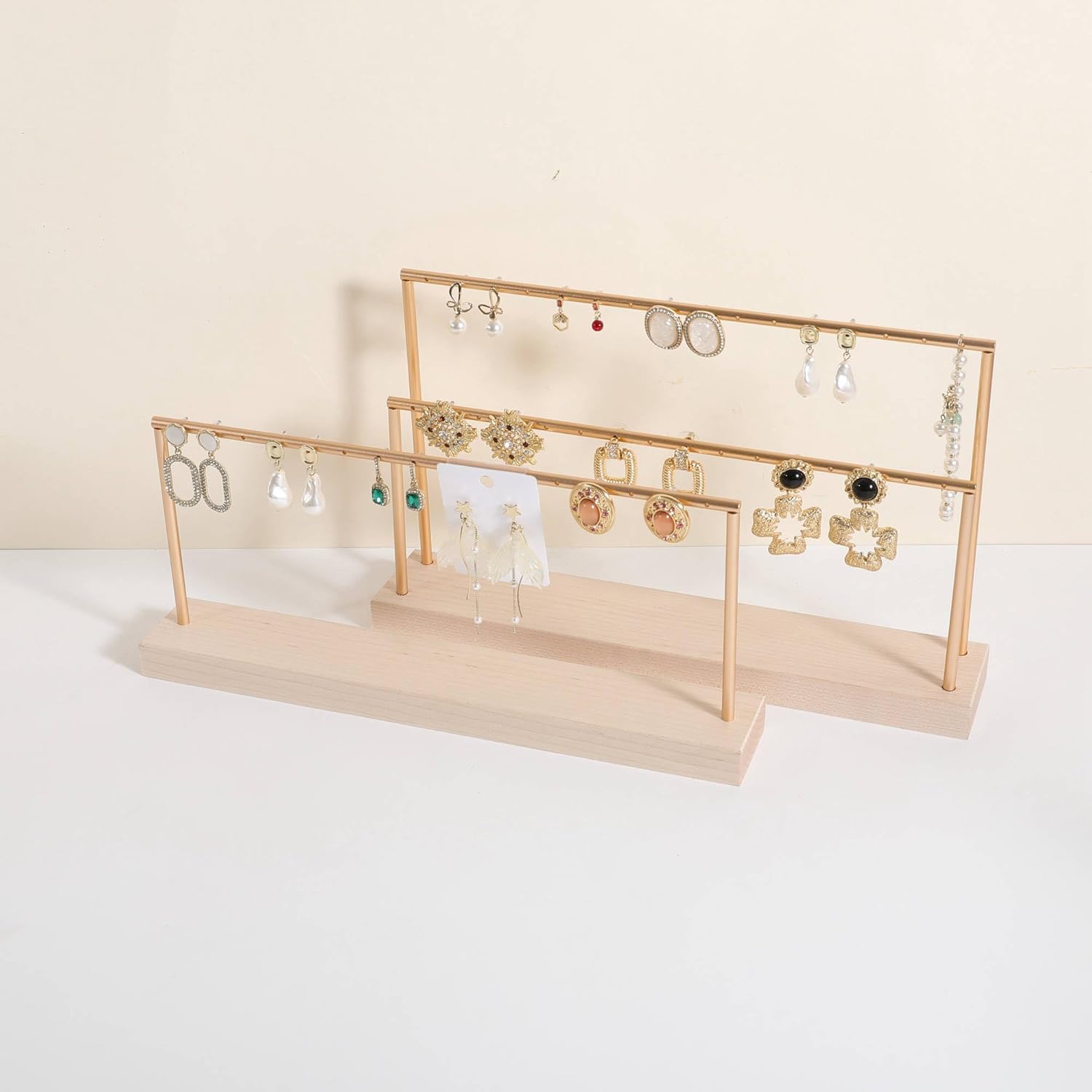 GemeShou wooden earring holder organizer for girls, maple stud earring display stand for boutique store, jewelry storage organizer shelf【maple stand-One Tier】