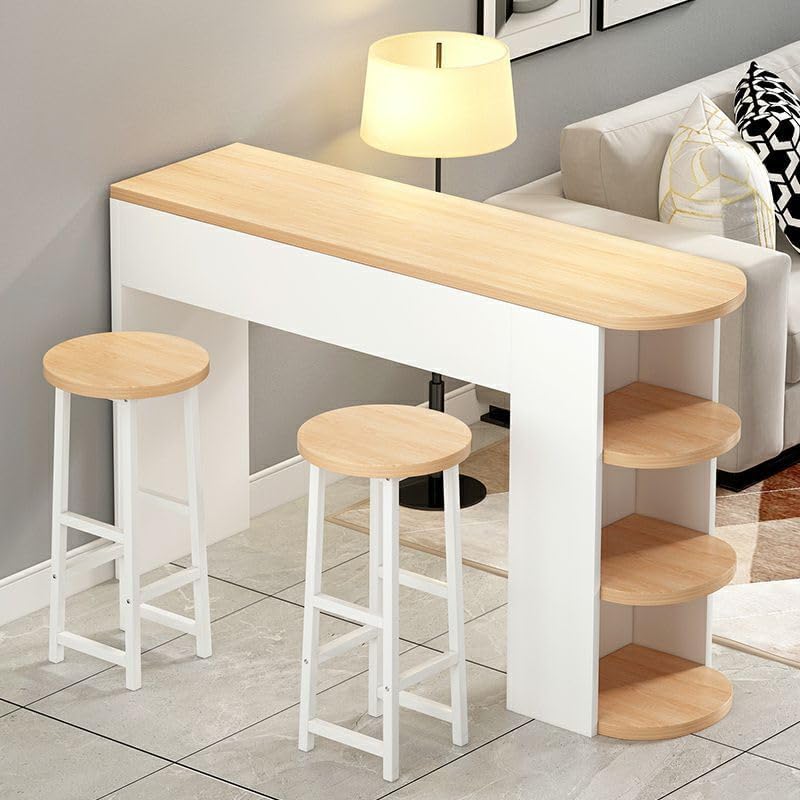 3-Piece Bar Table with Stools, Modern Living Room Set 3-Tier Storage Shelves ...