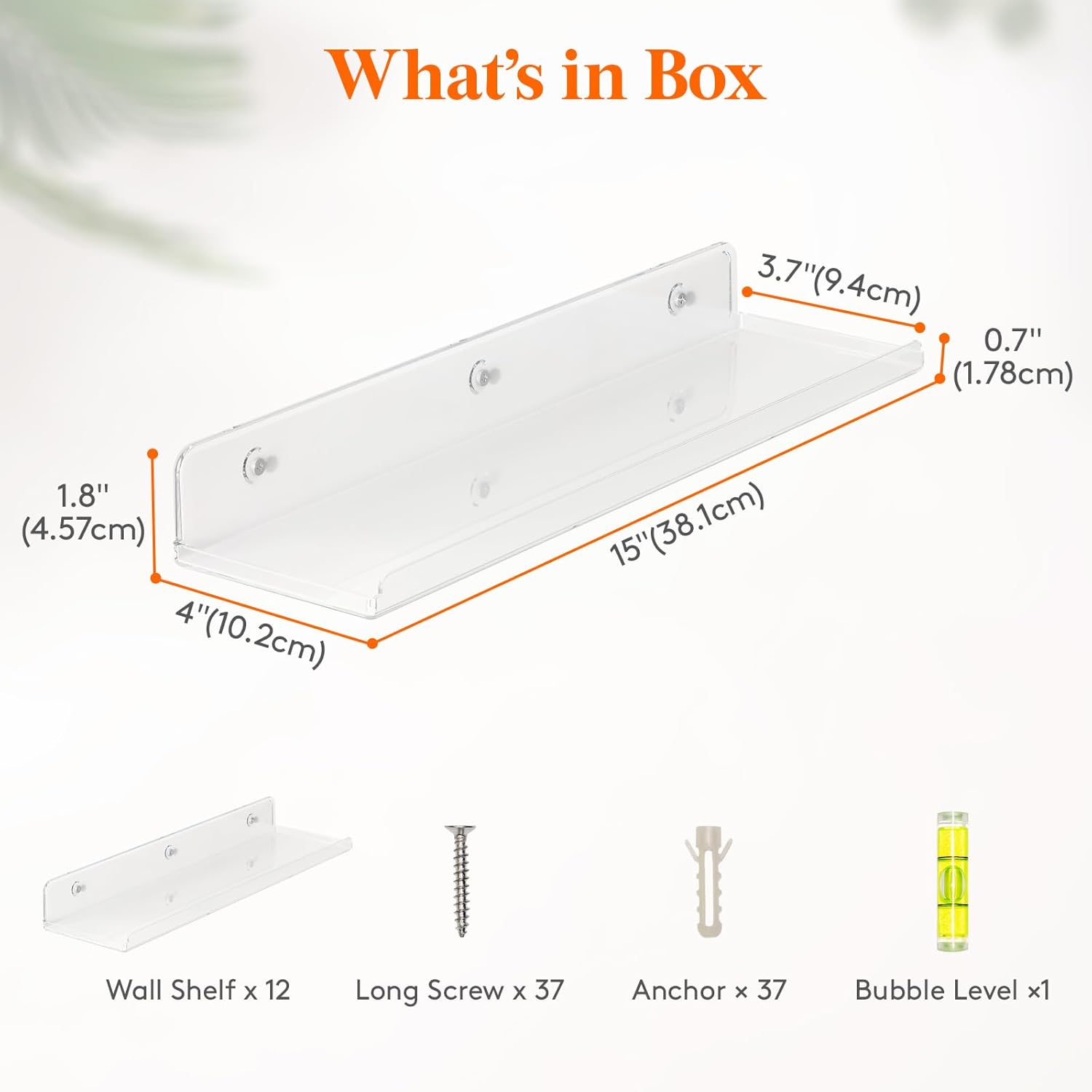 Lifewit Floating Shelves for Wall, 12 Pack Clear Acrylic Shelf 15" Room Decor for Bookcase/Vinyl Record Display/Photo/Picture in Bedroom, Living Room, Bathroom, Kitchen Storage and Organization