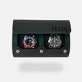 DailyWatch | Personalized Watch Roll Travel Case For 2 Watches - Handmade Genuine Leather Travel Case With Custom Engraving of Name or Initials - Black Green