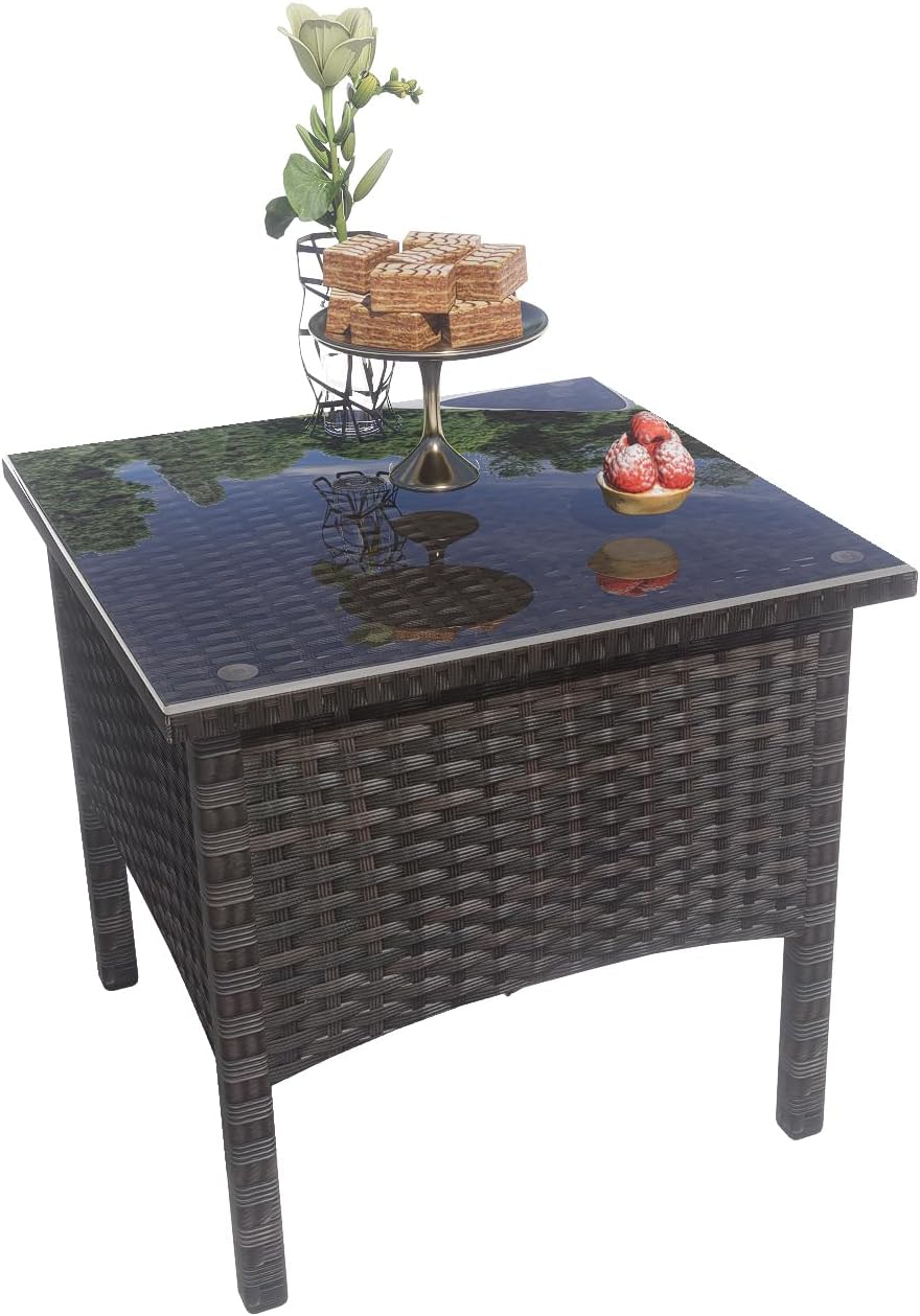 Wicker Rattan Side Table,Outdoor Patio Wicker Table,Modern Patio End Side Tab...