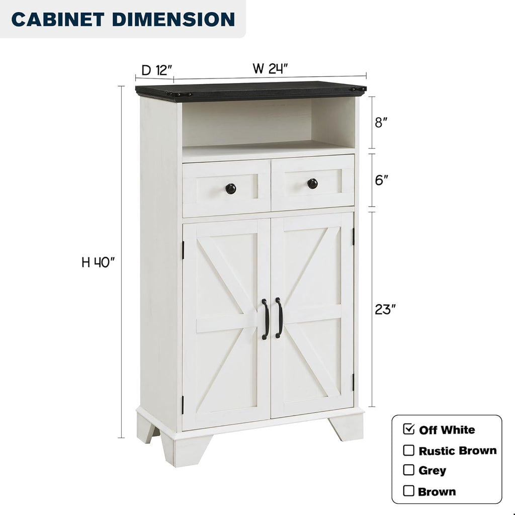 ACCOHOHO Bathroom Floor Cabinet, Farmhouse Storage Cabinet, 24" Wide Cabinet with Drawer, Adjustable Shelf, Barn Doors, Cabinets for Bathroom, Kitchen, Living Room, Off White