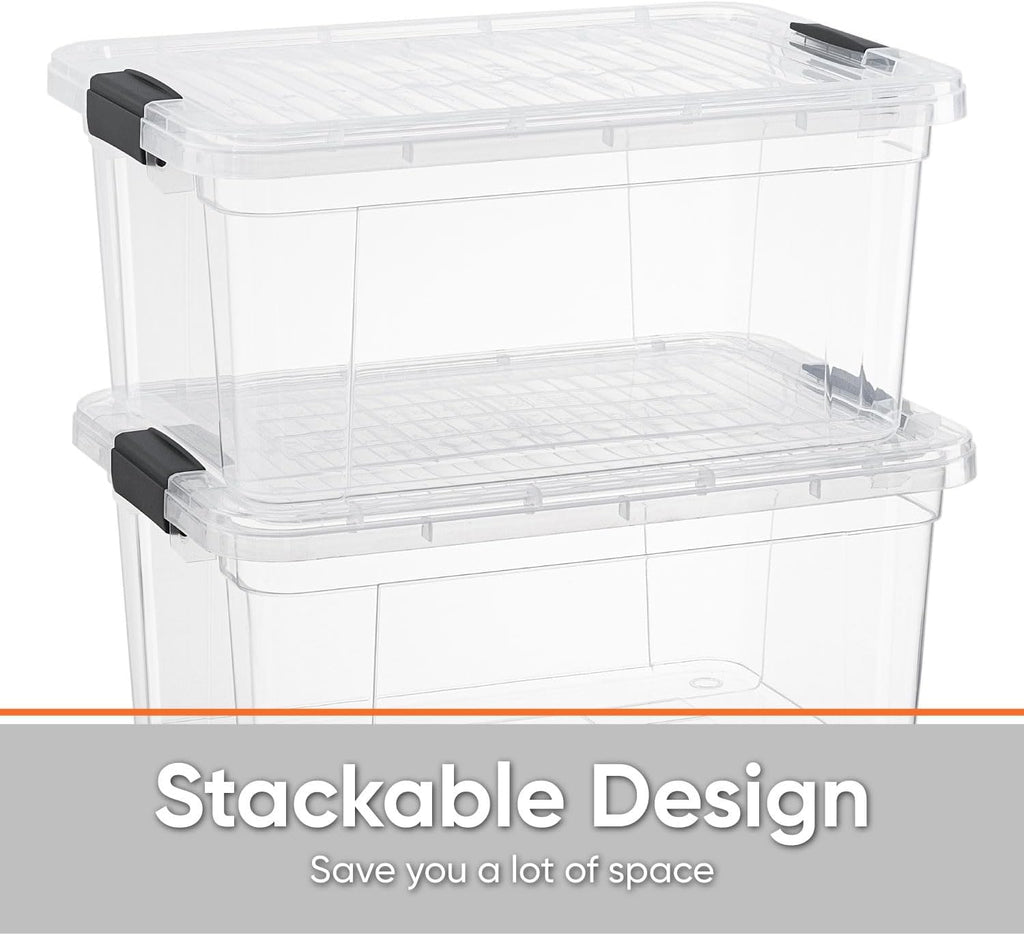 Superio Storage Bins with Lids- 6 Pack, 6.6 Qt Clear Boxes for Organizing, Stackable Plastic Containers- BPA Free, Non-Toxic, Odor Free, Organizer for Home, Office, Dorm