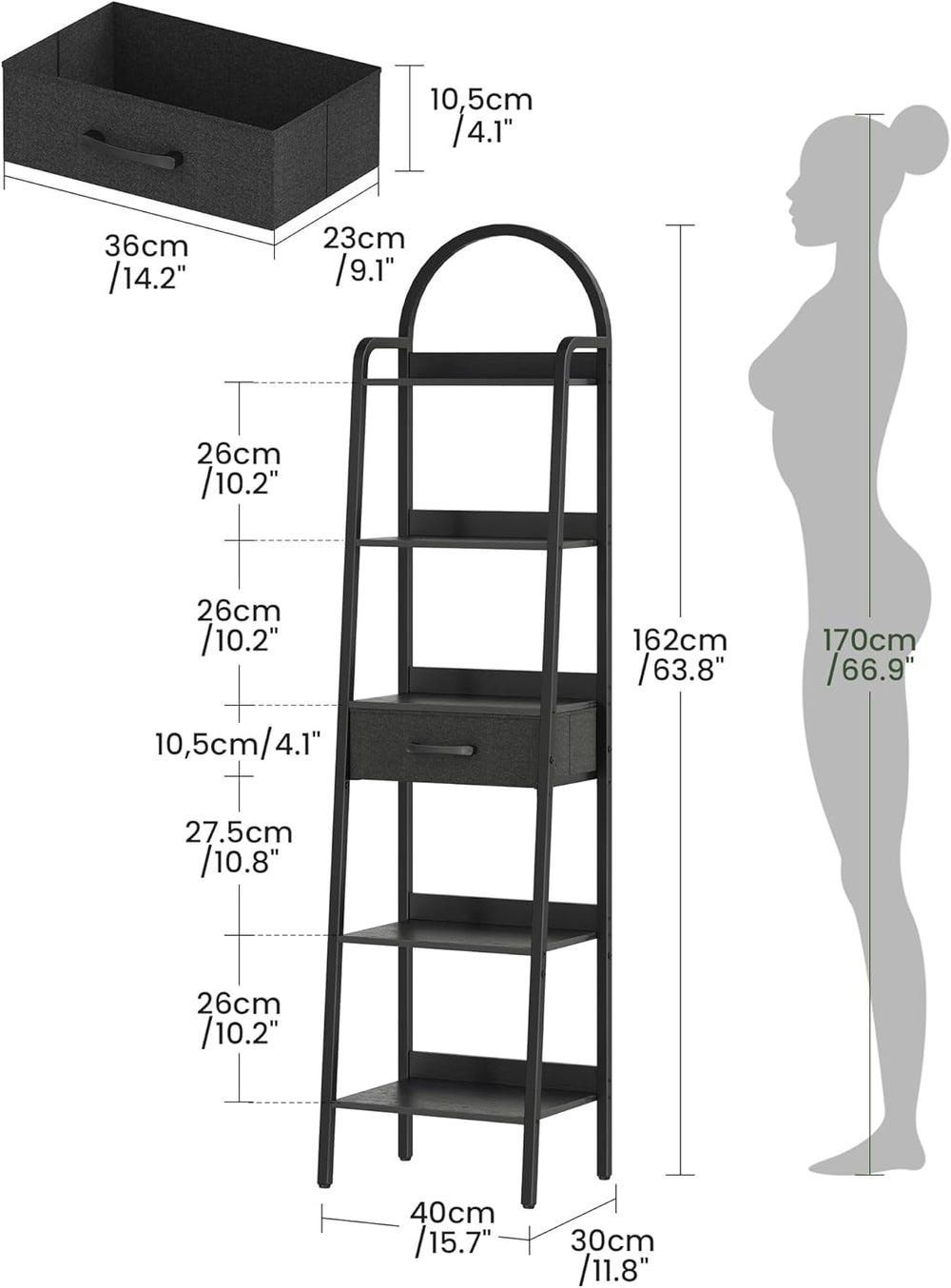 CHOEZON 5 Tier Ladder Shelf with Drawer, Tall Ladder Bookshelf, Standing Book...