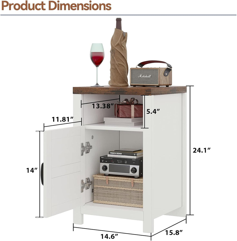 MXV Farmhouse Nightstands with Charging Station, End Tables Set of 2 with Bar...