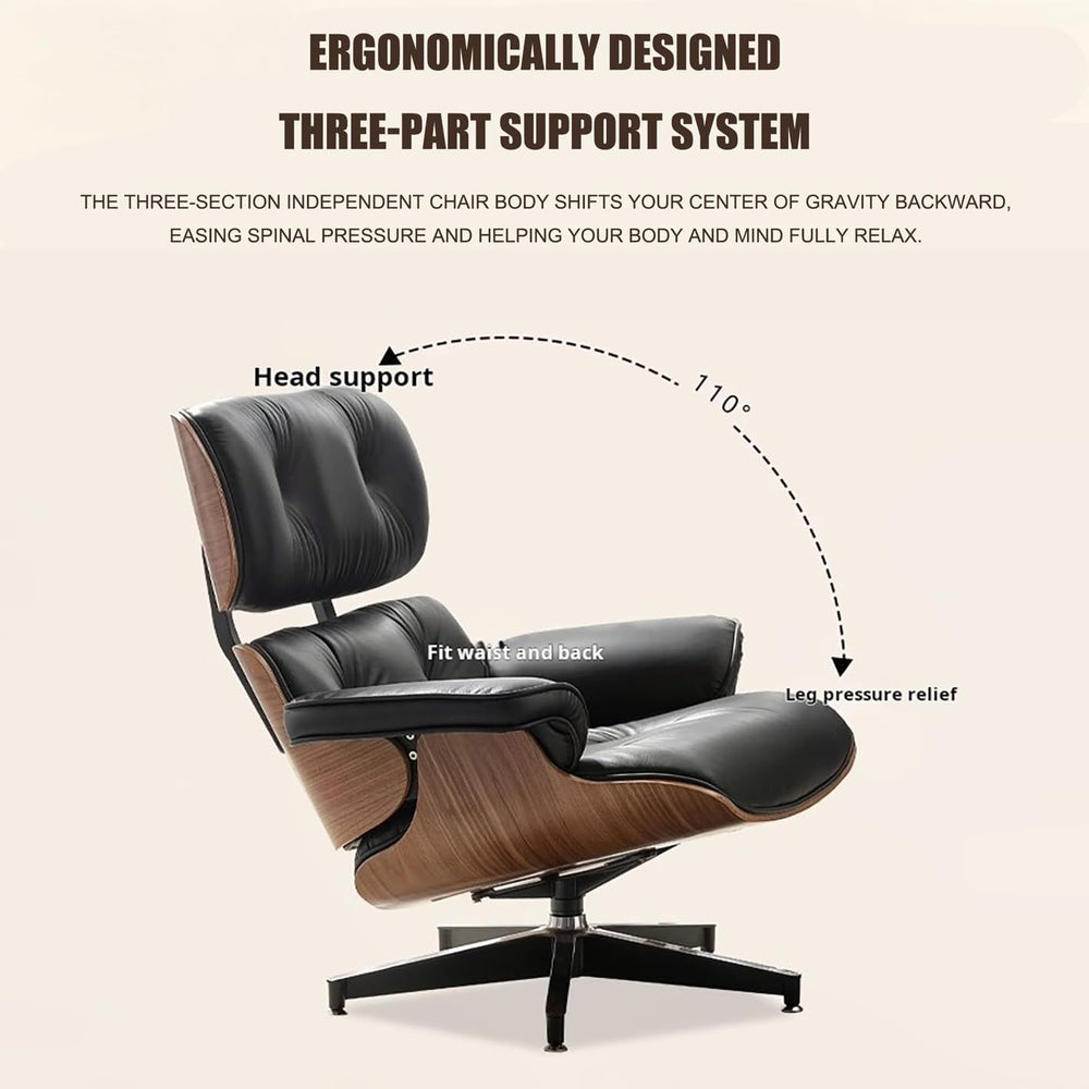Mid Century Chaise Lounge Chair with Ottoman, Modern Retro Classic Design, PU...