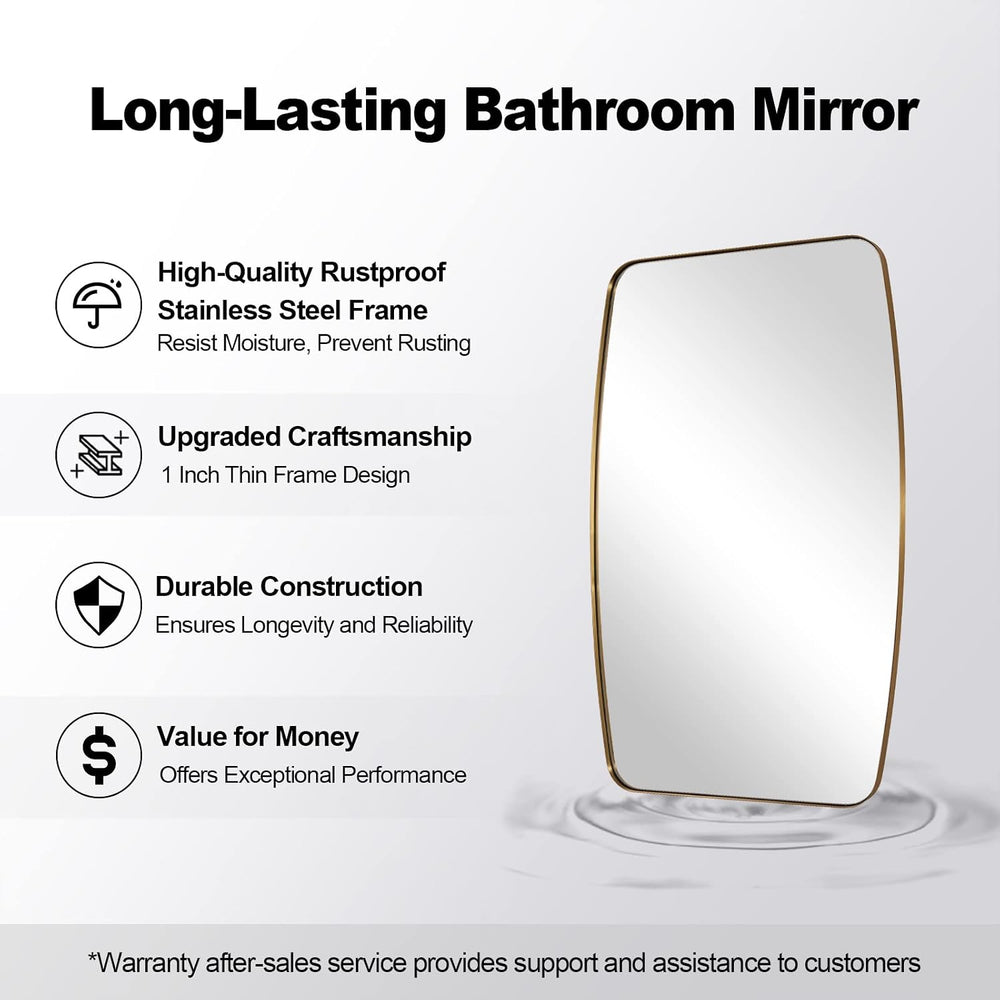 ANDY STAR 30x30 Gold Bathroom Mirror, Oblong Brass Mirror with Stainless Stee...
