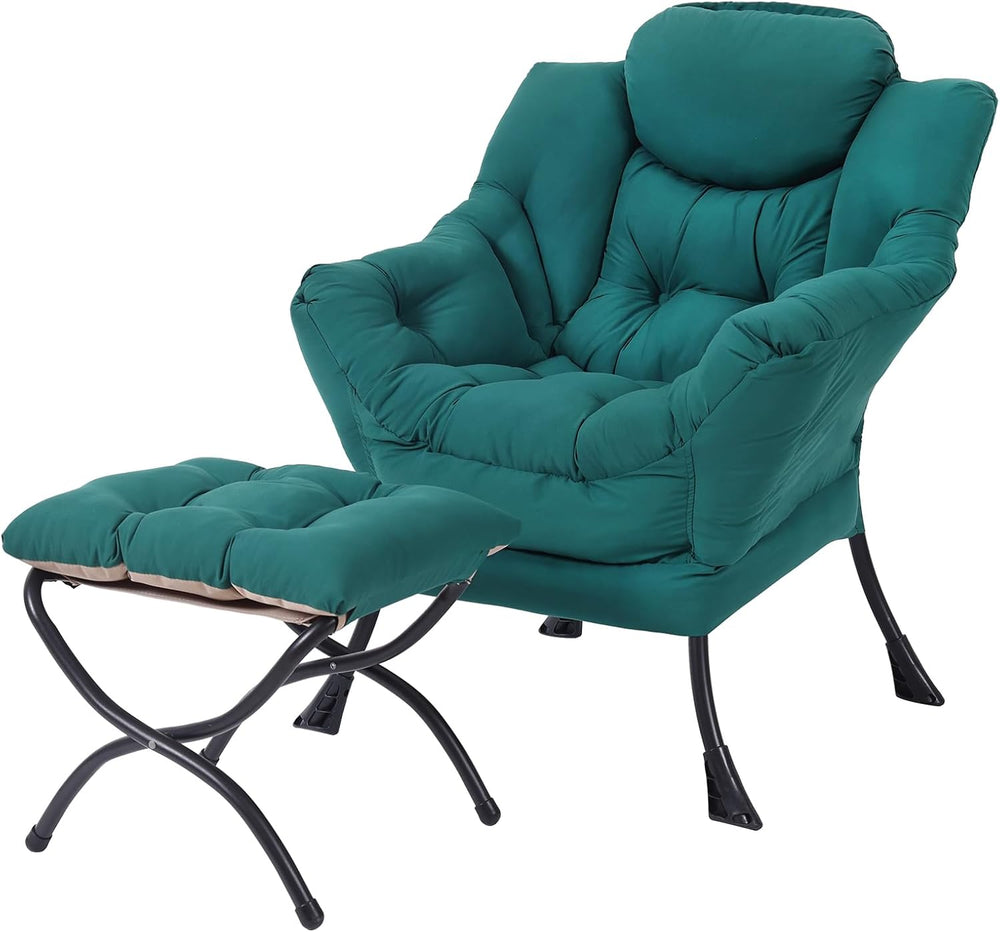 Modern Lazy Chair with Ottoman, Comfy Accent Reading Chair for Living Room