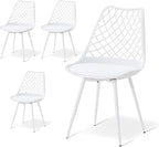 Modern Plastic Dining Chair Set of 4 - Padded Tulip Mid Century Chairs for Kitchen Living Room Mesh Design - Simple Side Chair with PU Leather Cushion for Indoor Outdoor Bistro Patio Cafes -White