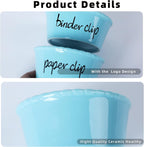 ONTUBE Ceramic Paper Clip Holder and Binder Clip Holder Set (Turquoise)
