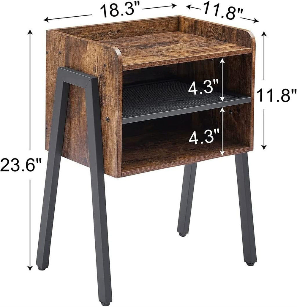 Bedside Table Furniture with 2 Tiers Open Storage Compartment for Bedroom Liv...
