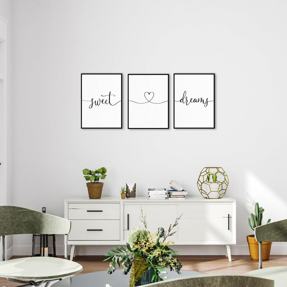 Sweet Dreams Wall Art Above Bed – Set of 3 Modern Farmhouse Bedroom Decor for...