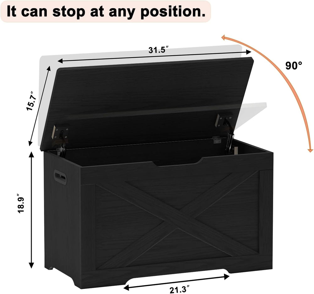 Timberer Storage Chest, Wooden Storage Bench, Entryway Shoes Bench with 2 Saf...