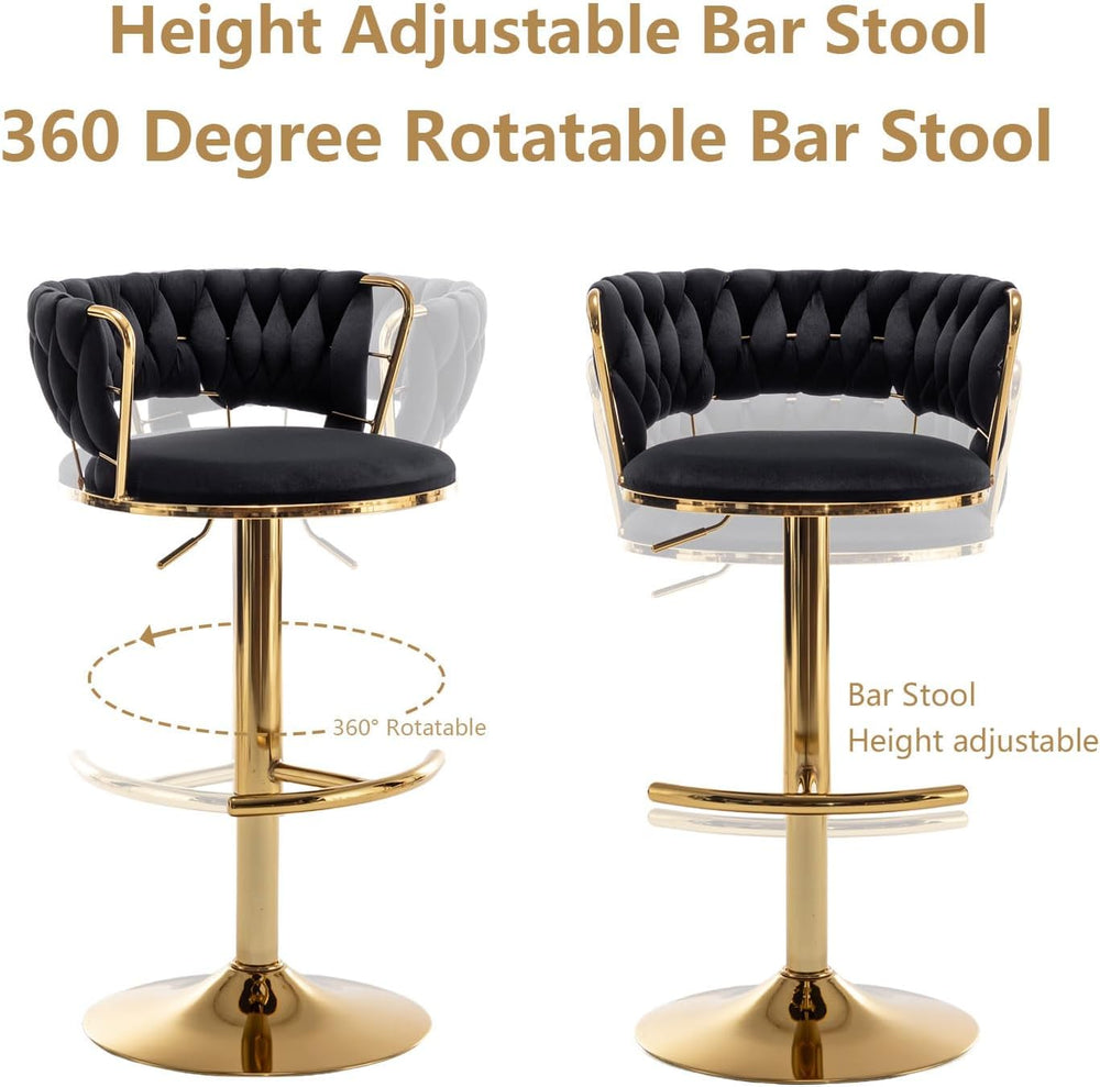 Riknuxi Velvet Bar Stools Set of 3, Counter Height Barstools with Low Back, G...