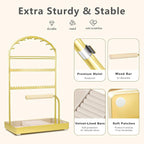 Multi-Functional Jewelry Holder Organizer Necklace Display Stand Velvet Lined Bar for Rings 2 Tier with 18 Hooks, 32 Earring Holes - Sturdy and Durable, Easy Organization Gold